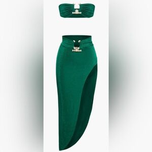 Green Asymmetrical Midi Skirt Set